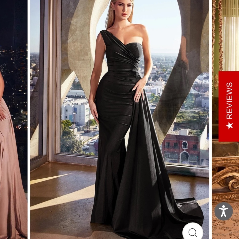 Elegant One-Shoulder Black Evening Gown - Picture 2 of 2